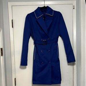 Bod & Christensen Blue Double-Breasted Trench Coat Women Small White Piping